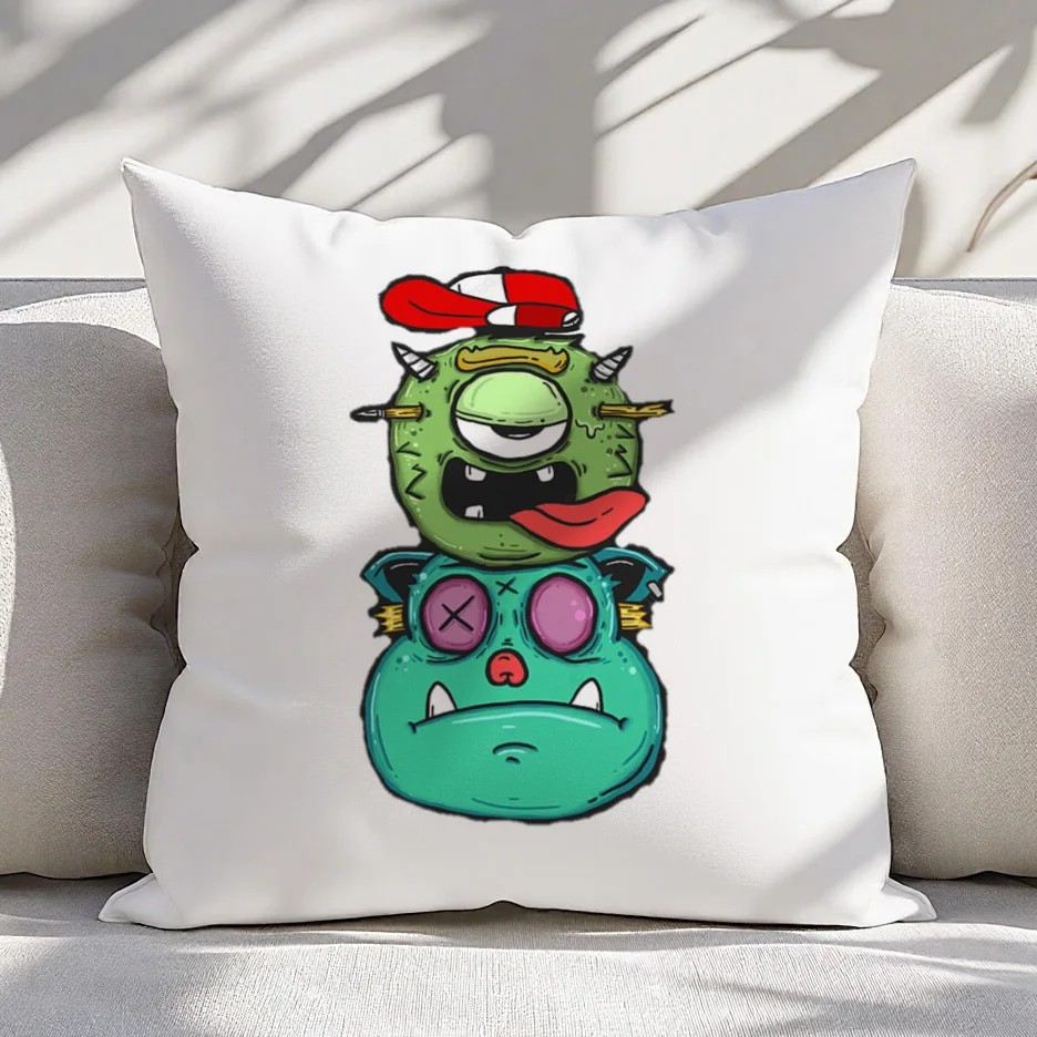 1pc Stacked Figurative Forms Pillow Cover 45x45cm 18x18in Playful Abstract Illustration Polyester Decorative Cushion Case