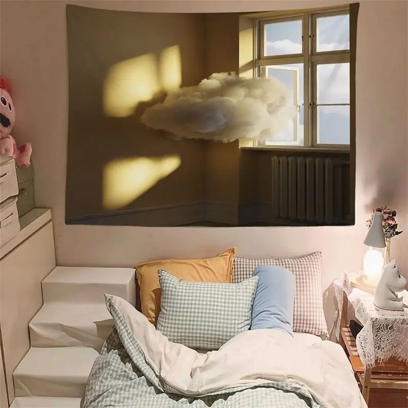 VIKAMA Simulation Window Scenery Moonlit Night Tapestry, HD Wear-Resistant Background Cloth for Romantic Living Room Decor