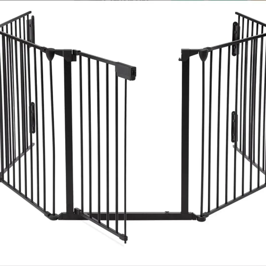 

%a Extra Wide Metal Safety Fence for Fireplace/Toddler/Dog, Baby Gate Metal Safety Playpen, Fits 72"-118" Wide, 5-Panel, Black