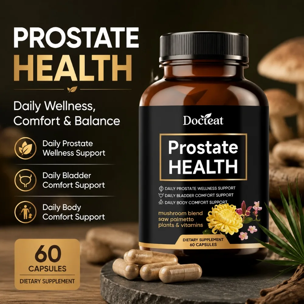 Prostate Health Capsules for Men, Saw Palmetto, Pumpkin Seed & Lycopene with Zinc for Urinary Flow & Bladder Comfort, 60 Count