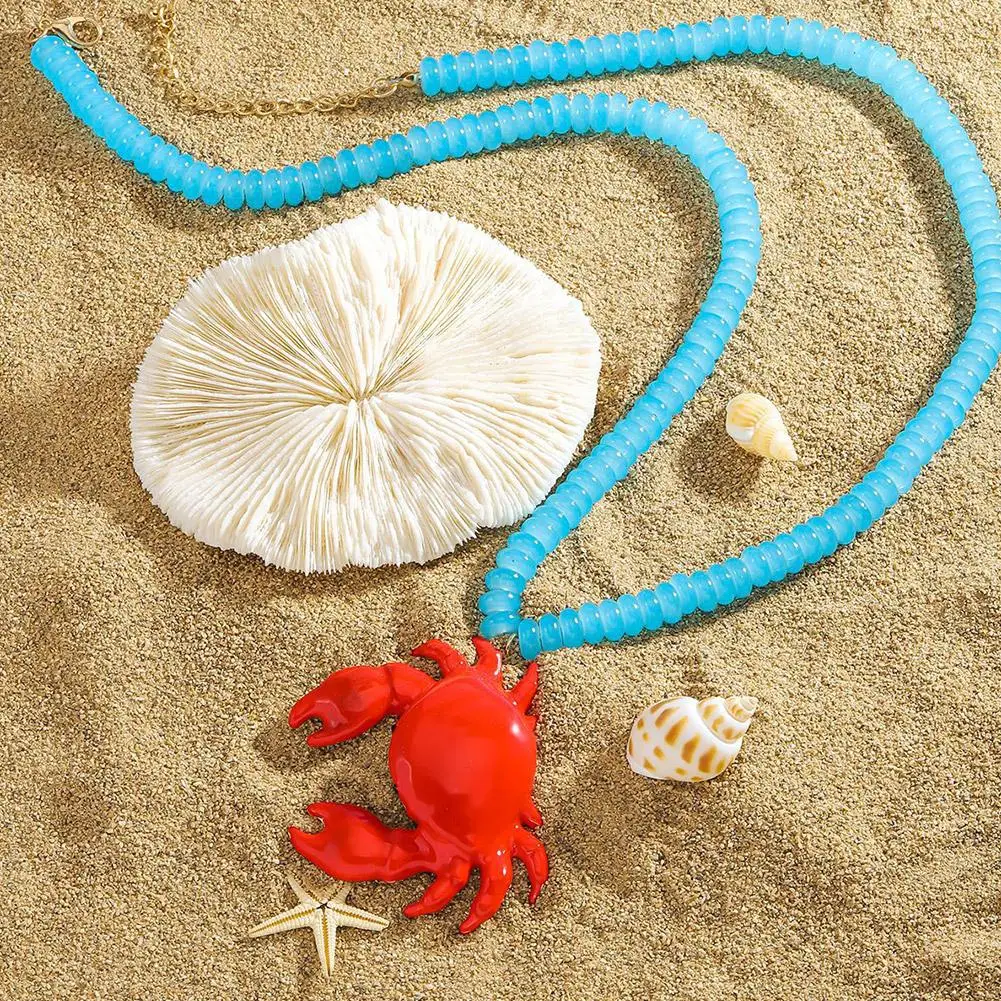 1pcs Women's Pool Accessories Necklace Beach Necklace Ocean Style Red Crab Hip Hop Necklace Pendant EU And US Party Accessories