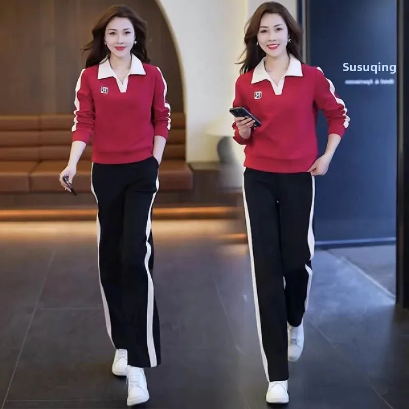 Lapel Casual Sports Suit Women's Slimming Stylish Simple Elegant Age-Reducing 2-Piece Set New Arrival Spring Autumn 2024