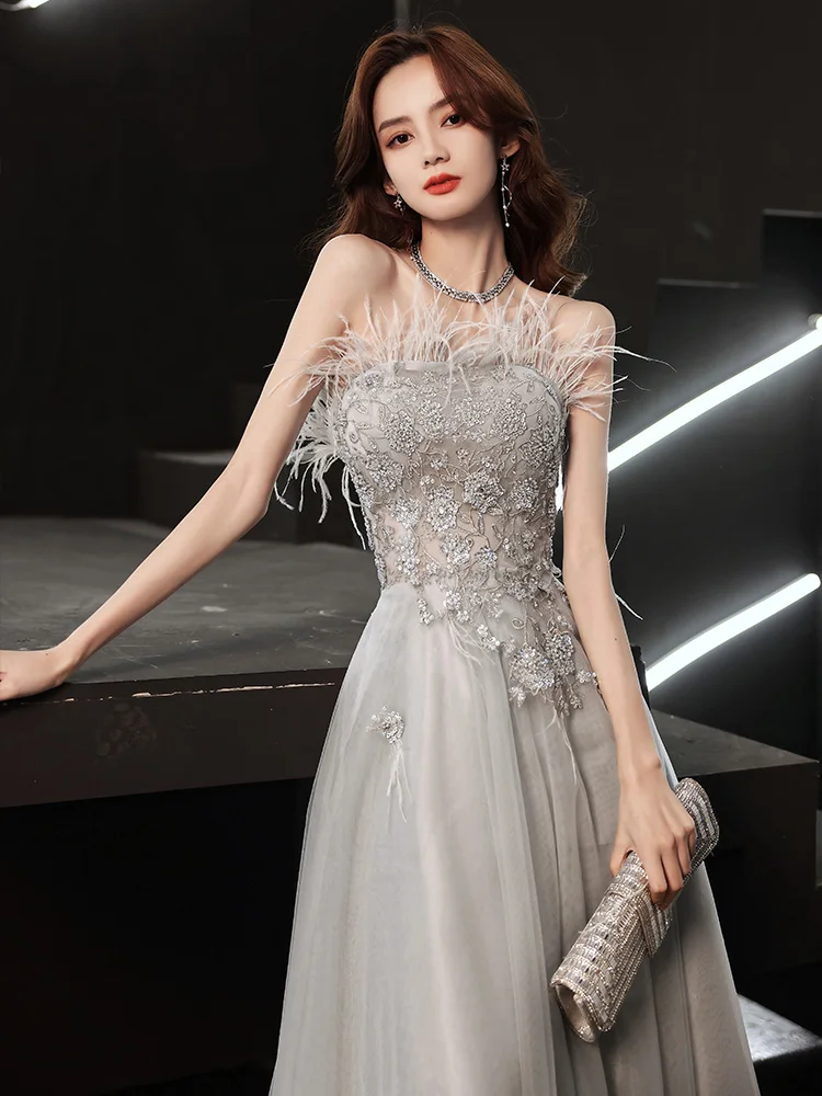 

Новое женское длинное вечернее платье 2025 года Neline Princ с юбкой и перьями для банкетов, ежегодных встреч, ведущих мероприятий, дней рождения, балов