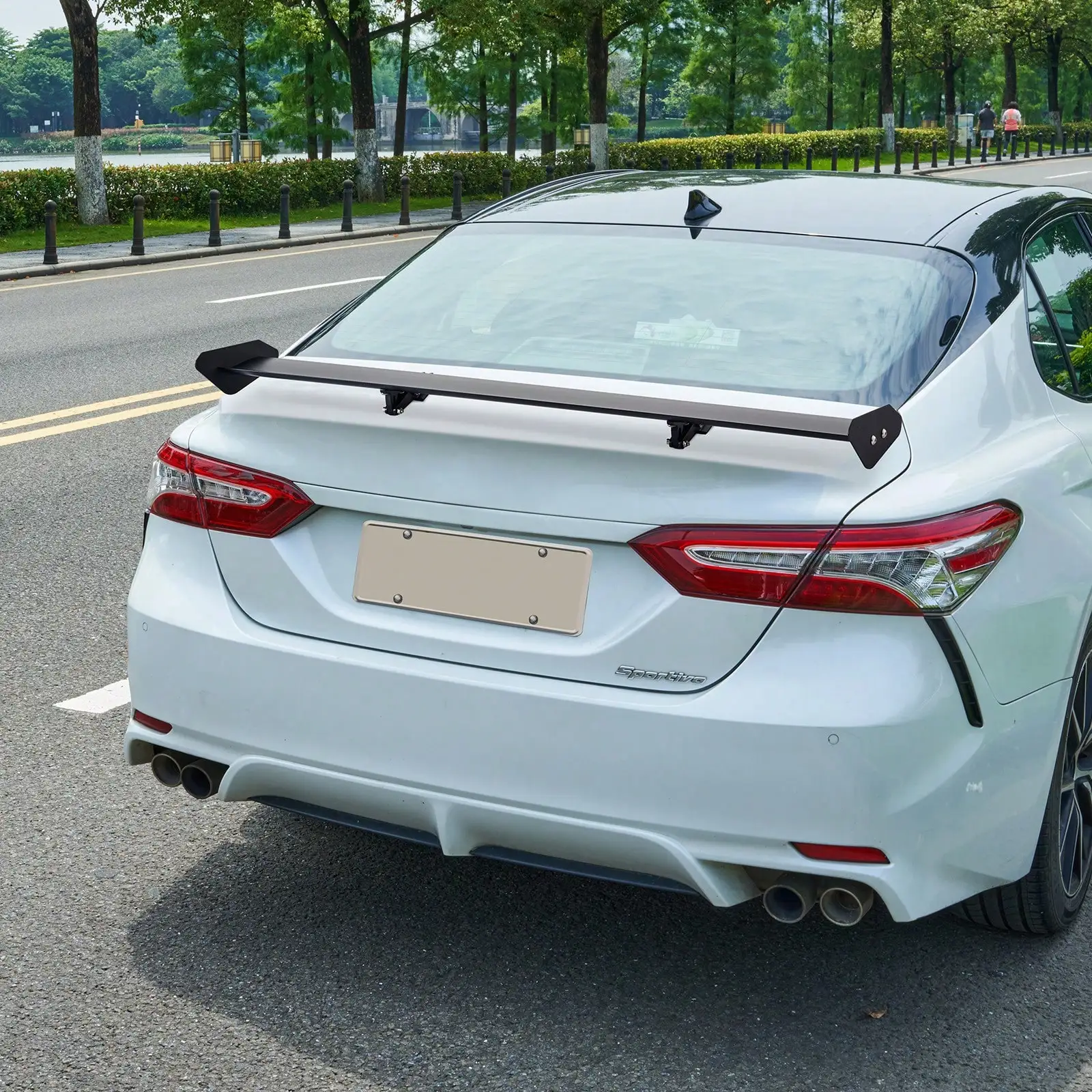 GT Wing Car Spoiler, 43.3/46.3/53.1 Inch Universal Spoiler With Single Deck Short/Long Bracket Side Wing With/Without Holes , Adjustable Lightweight Aluminum, Car Rear Spoiler Wing, Racing Spoiler BGW/JDM Drift Black