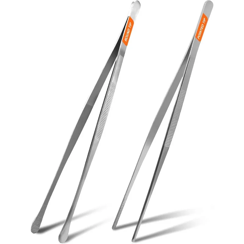 12-Inch Cooking Tweezers, 2-Pack Stainless Steel Kitchen Tongs