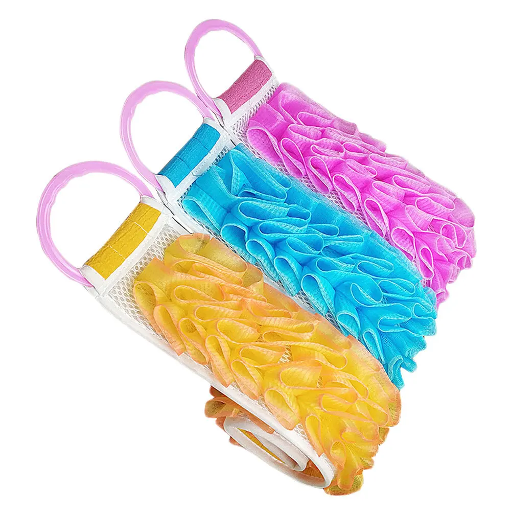 3 قطعة مزدوجة الوجهين الظهر الغسيل منشفة استحمام سميكة شبكة قطاع لتقشير الأصفر الأزرق الوردي ثنائي الغرض أداة الاستحمام #2