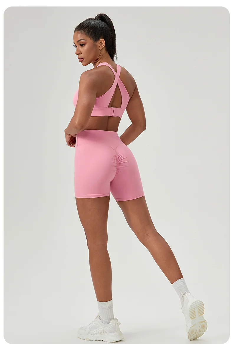 Zwei Stücke Fitness Yoga Set Frauen Einfarbig Sommer Gym Anzug Atmungsaktiv Schnell Trocknend Kurze Sportswear Workout Kleidung – Detail 8