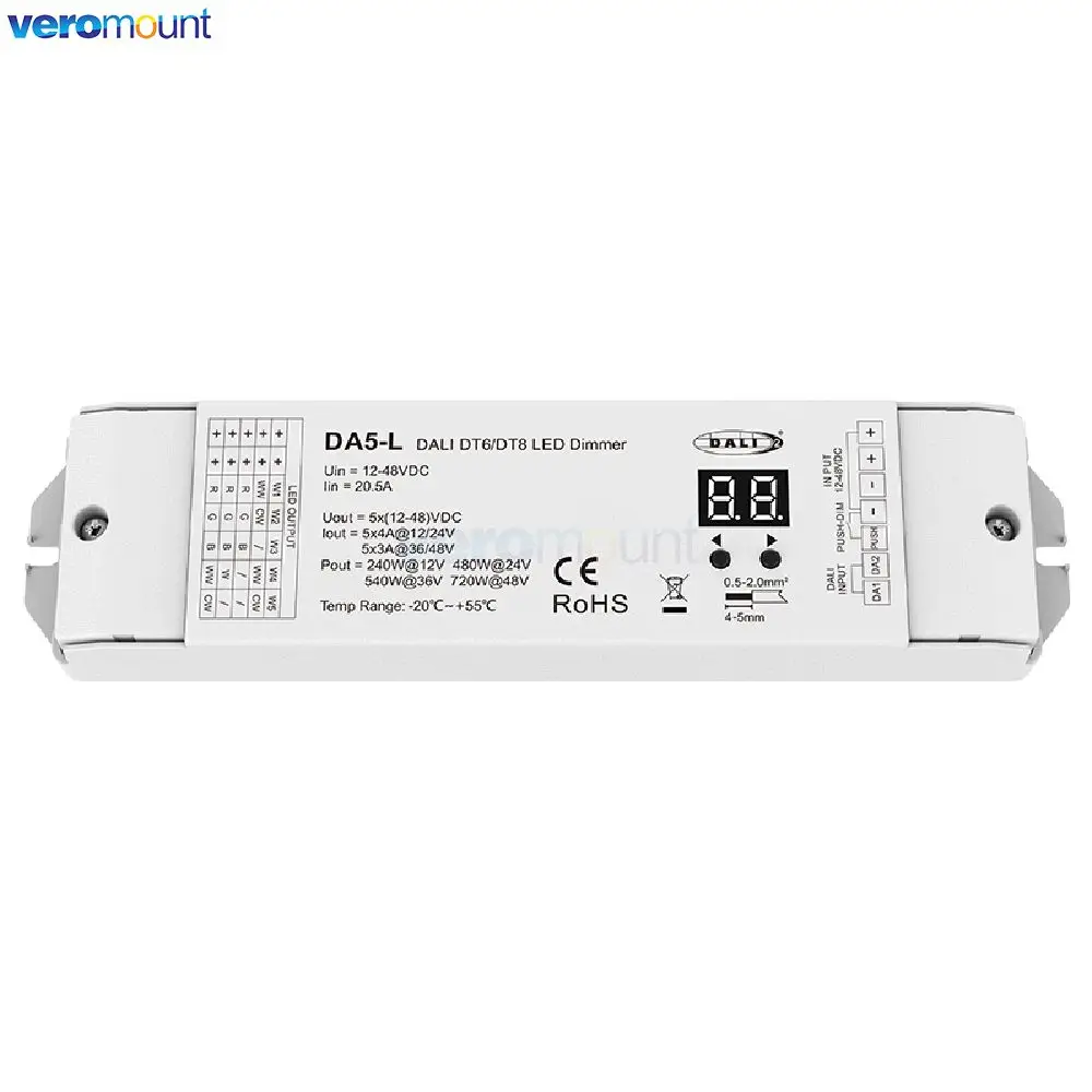 Skydance 5CH*4A 12V-48VDC CV DALI LED Dimmer 5 Channel 24V Controller  Constant Voltage DA5-L（DT6/DT8）For RGB RGBCCT LED Light image 3
