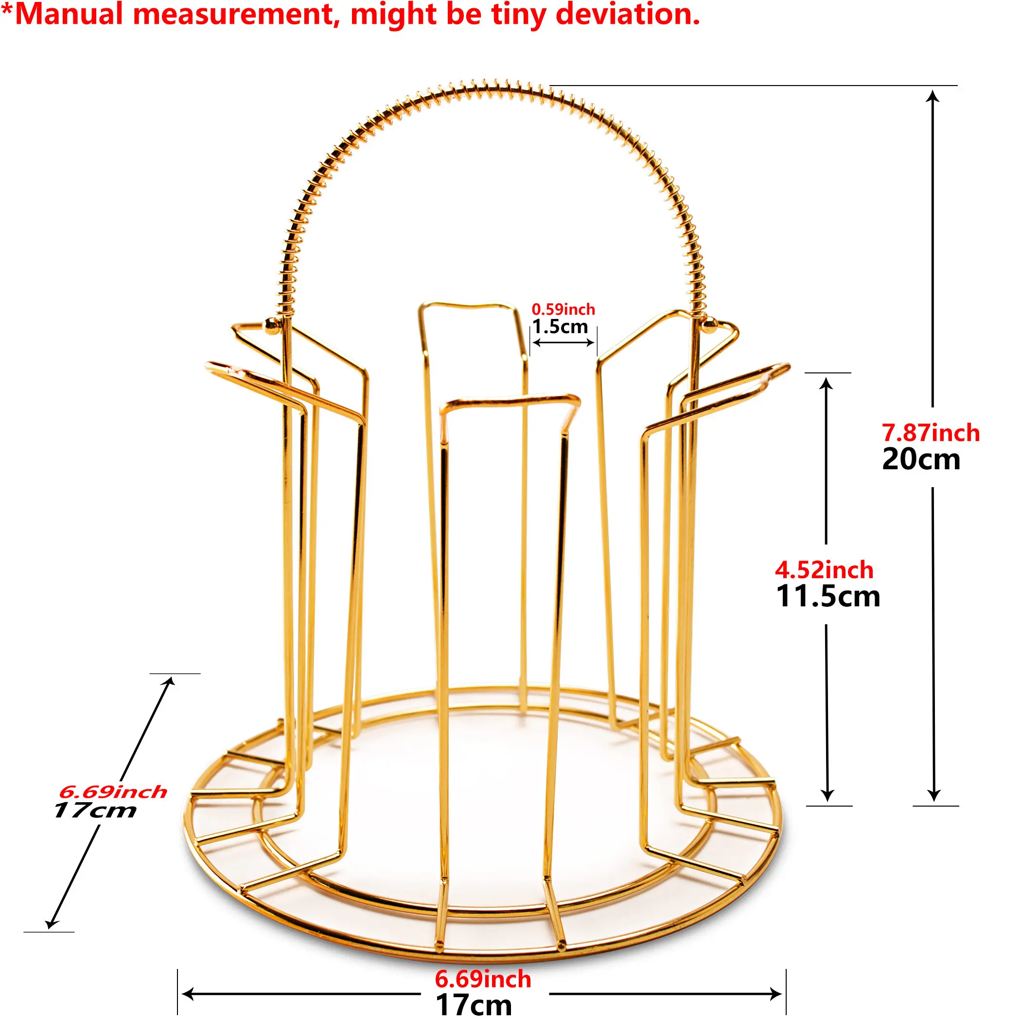 7 in 1 Set - 1pc 6 Grids Drying Rack Metal Golden Mug Round Holder + 6pcs Heat Resistant Glass Tea Cup Water Coffee Mugs