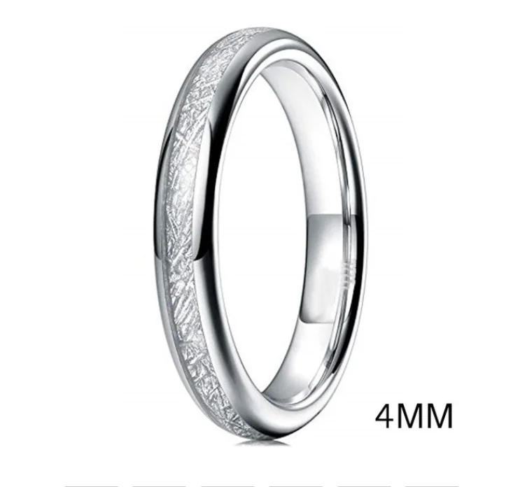 High-quality Fashion Jewelry 4mm Stainless Steel Wedding Ring Imitated Meteorite Silver Color Polished Band Ring For Men Women