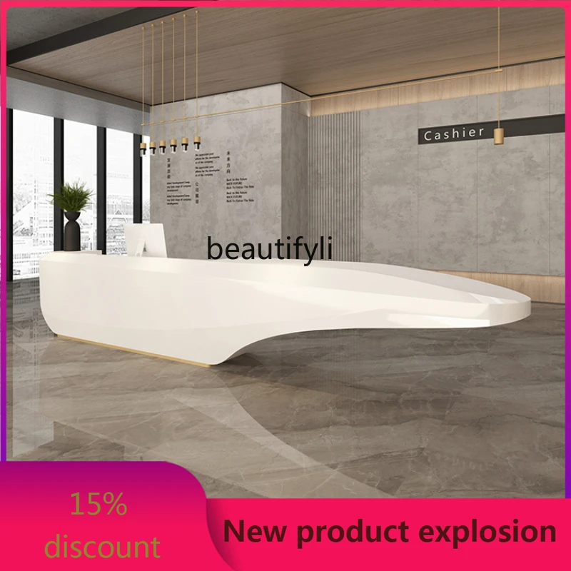 

Cashier Bar Counter Company Reception Desk Customized Special-Shaped Light Luxury Beauty Agency Contact Information Desk