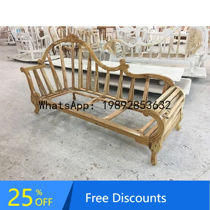 

AB European Style Chaise Longue French Embroidery Recliner Solid Wood Bedroom Fabric Chaise Longue