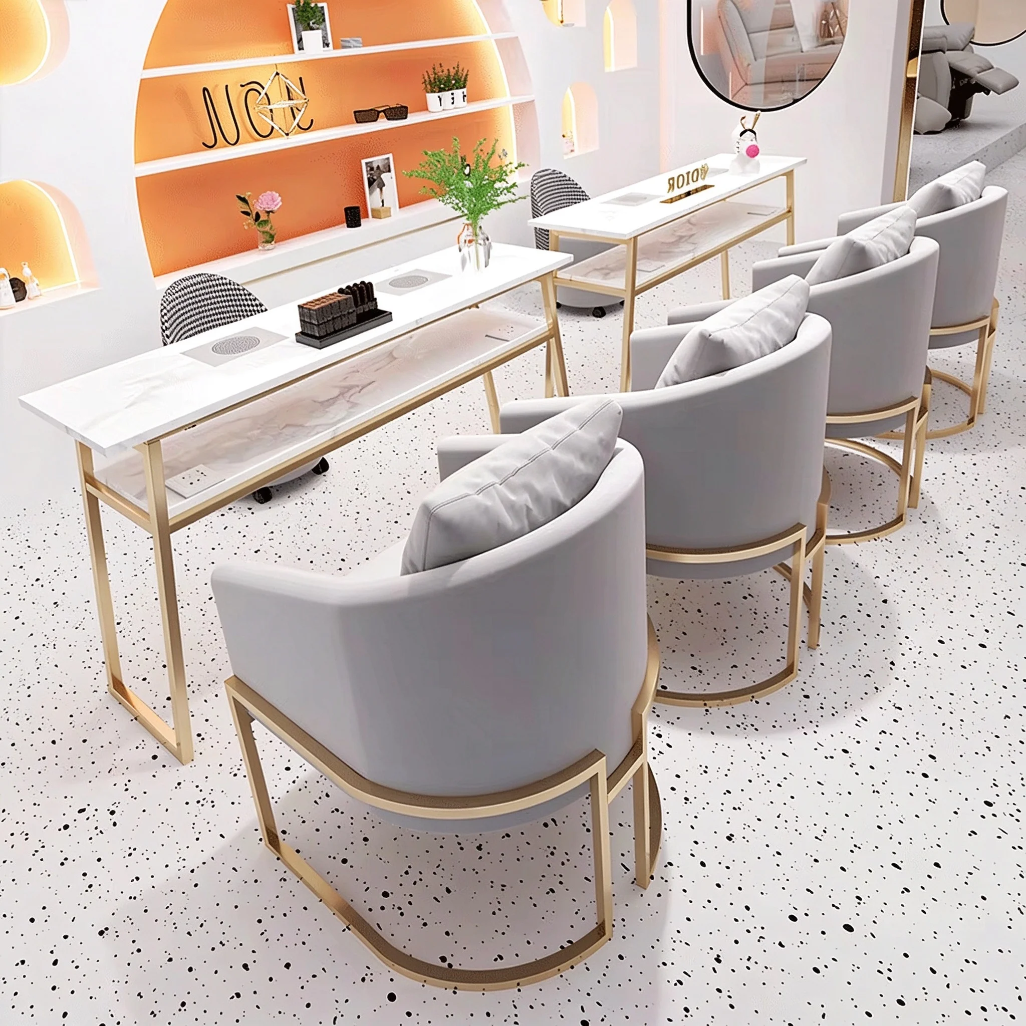 Modern Nail Salon Furniture Set Custom Color Manicure Table and Chair for Beauty Shop 5