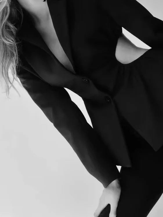 

Retro Style Women's Suit Black Simple Fashion Commute Sexy Waist Exposure Design Polyester Long Sleeve Casual Coat