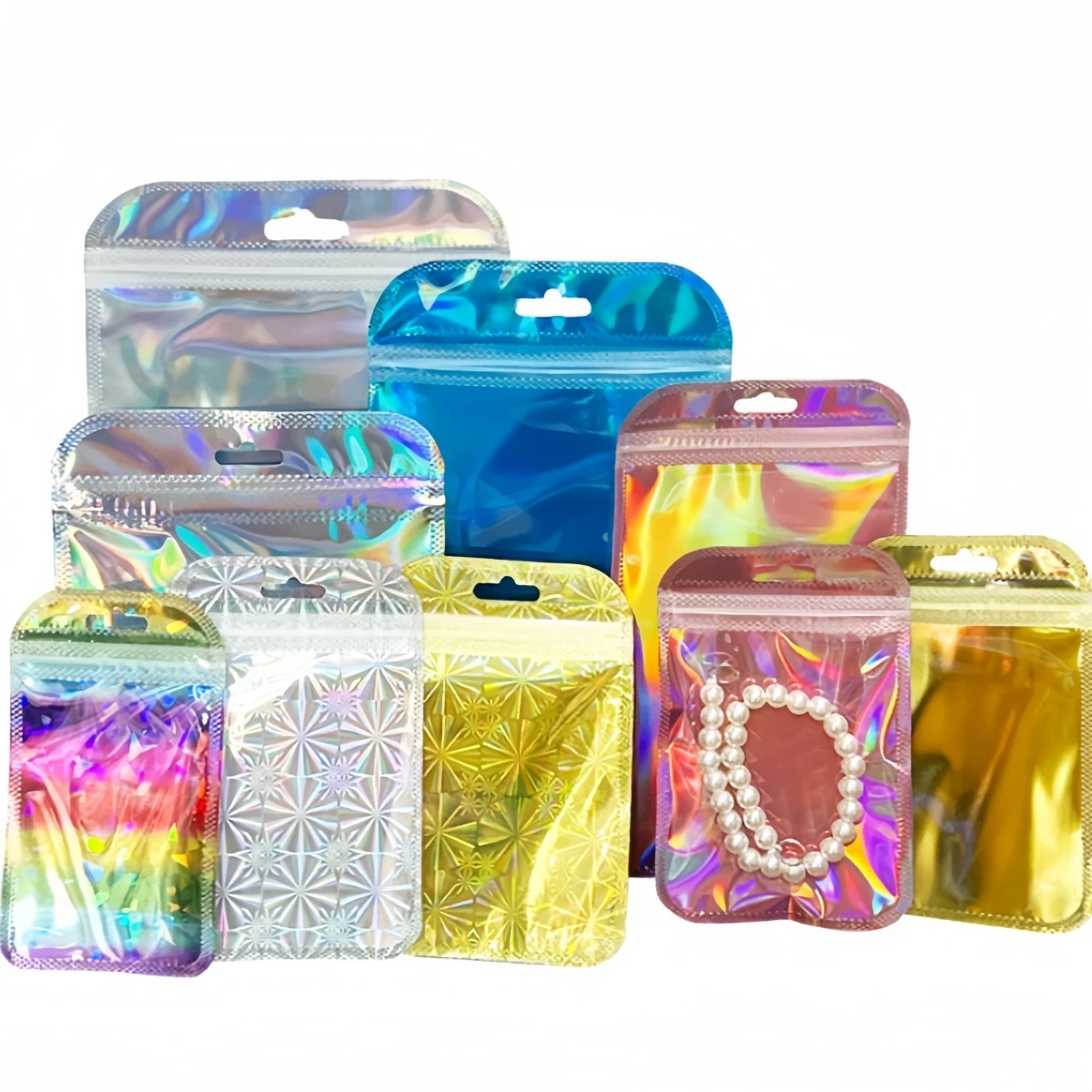 50 Stück/Lot Laser-Ziplock-Beutel Wiederverwendbare Transparente Plastikbeutel für Geschenke, Nagelkunst, Ornamente, Verpackung, Aufbewahrung, Schmuck-Präsentationsbeutel – Detail 2