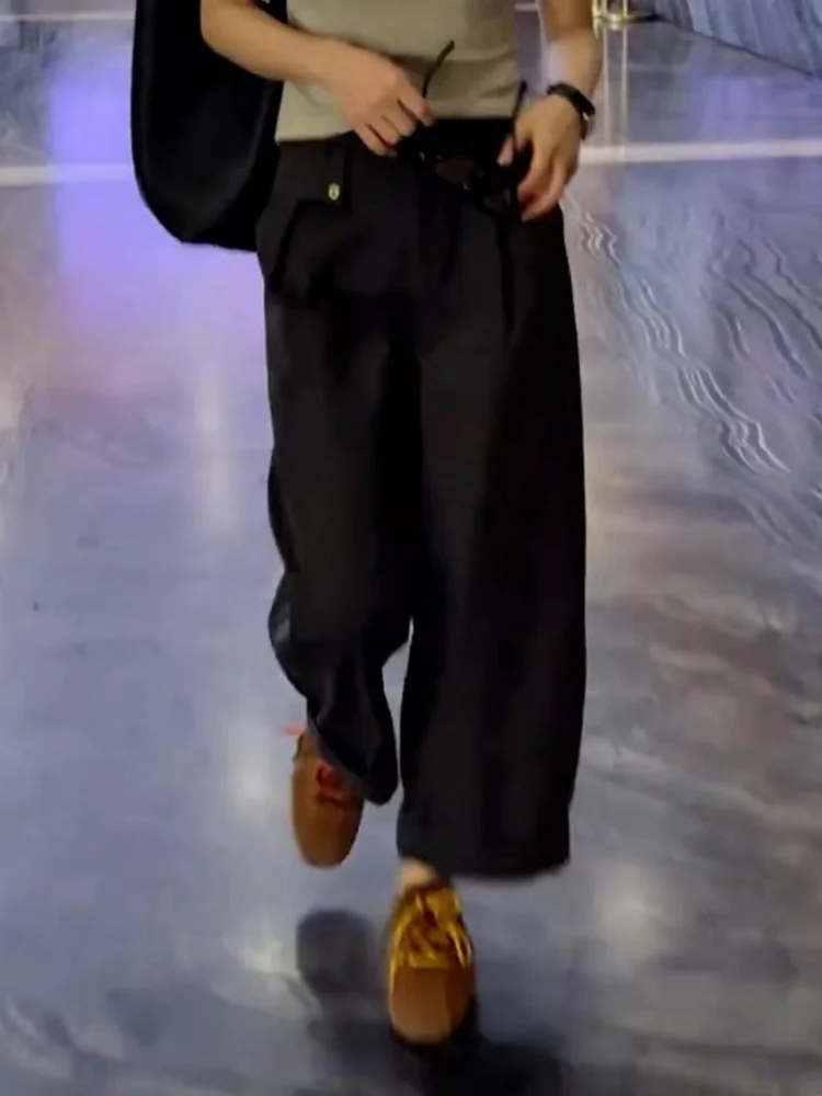 

Женские летние модные брюки с высокой талией, свободного кроя, прямые, широкие, укороченные, с эффектом похудения