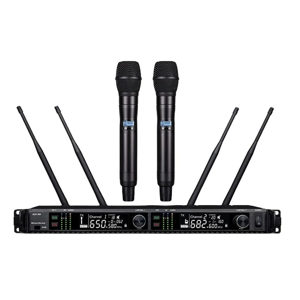 ADX400 High Quality Karaoke Microphone Metal Micro Portable Recording UHF Wireless Handheld Condenser Microphone Systems Adx400