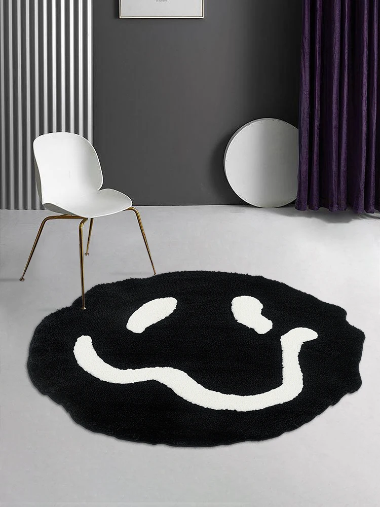 Y2K Smiling Face Tufted Rug for Living Room Bedroom Round Fluffy Trippy Smile Rug Modern Bathroom Mat Area Rug Home Decor