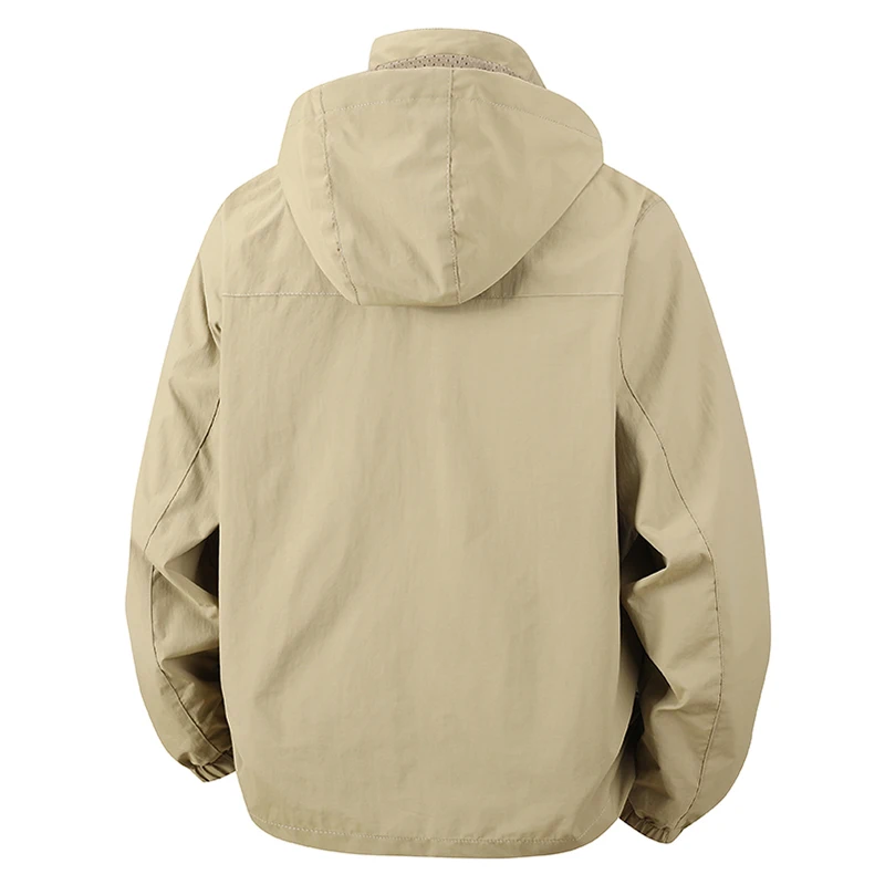 Men Autumn Casual Windproof Jacket Men Fashion Solid Hooded Jacket Coat Spring Outdoor Simple Waterproof Multi Pockets Coat Male