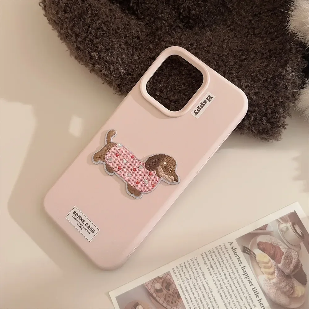 Ins Style Sweater Embroidered Dog Phone Case for IPhone17 16 15 14 12 13 11 Pro ProMax Plus X XR Shockproof Phone Cover