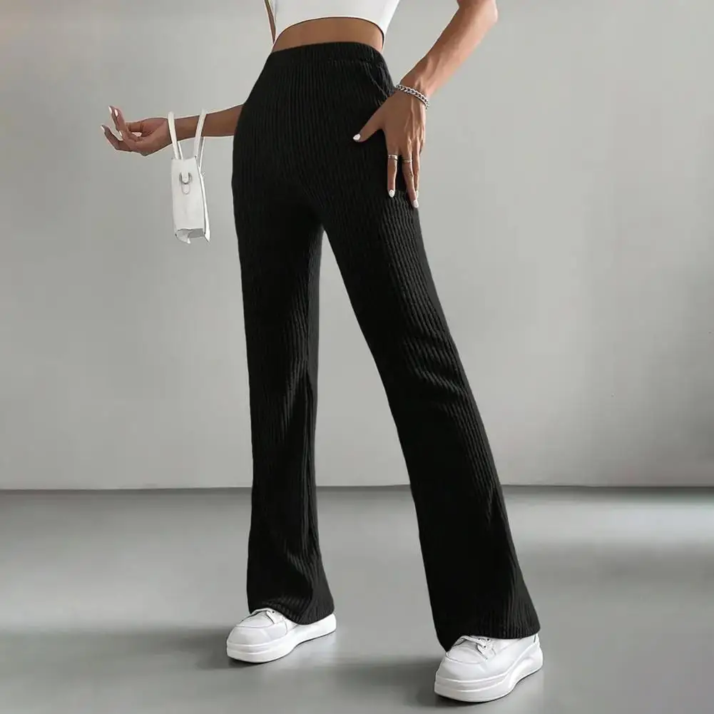 Pantalon décontracté côtelé pour femmes, taille haute, couleur unie, coupe cintrée, pantalon sportif, pantalon de travail confortable, printemps automne