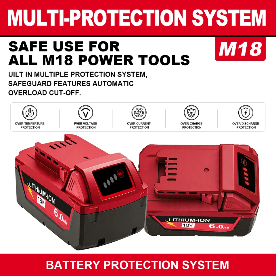 Para Milwaukee M18 6.0Ah 9.0Ah batería y cargador kit XC repuesto para 48-11-1860 M18B5 18V Li-ion herramienta eléctrica inalámbrica 18650 3