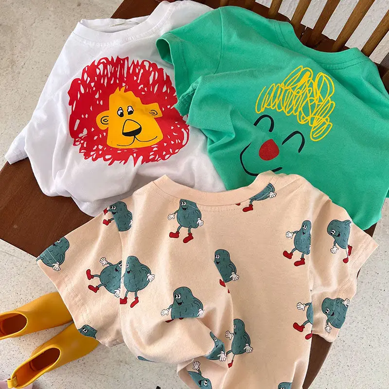 2023 Summer Kids T-shirt Short-sleeve Tops for Baby Cartoon Boys Shirts Girls Blouse Children Tees Toddler Outfits Clothes