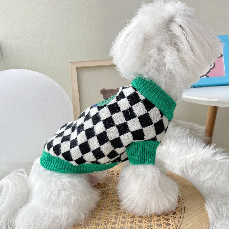 Black White Checkerboard Sweater Pet Dog Clothes Teddy Yorkshire Schnauzer Maltese Cat Small Dog Autumn Winter Dog Warm Sweater