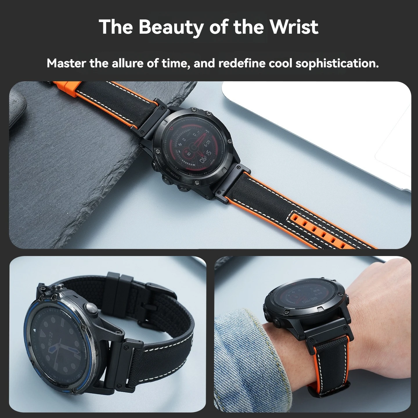 For Garmin Camry 8 51 Dial Strap 7XFenix6X/5XP/Epix Pro Tactix Ando Enduro Replacement Nylon Rubber Bottom Watchband  26mm
