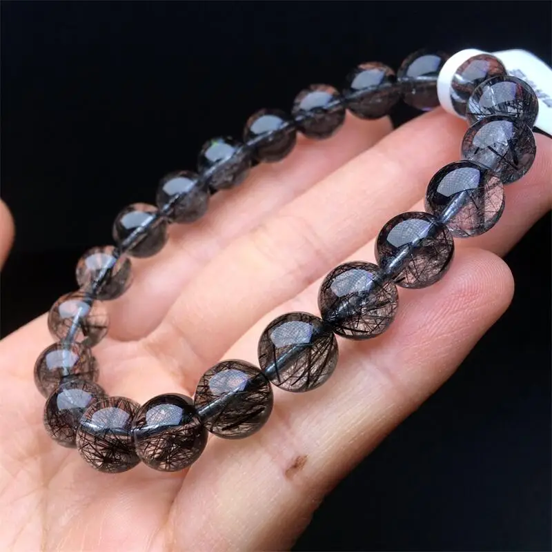 10mm Natural Black Hair Quartz Bracelet Handmade Women Healing Gemstone Crystal Strand Bangles Lovers Girlfriend 1PCS