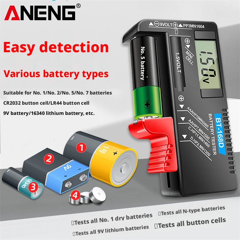 official AN-168 Digital Lithium Battery Capacity Tester Checkered load analyzer Display Check AAA AA Button Cell Universal test