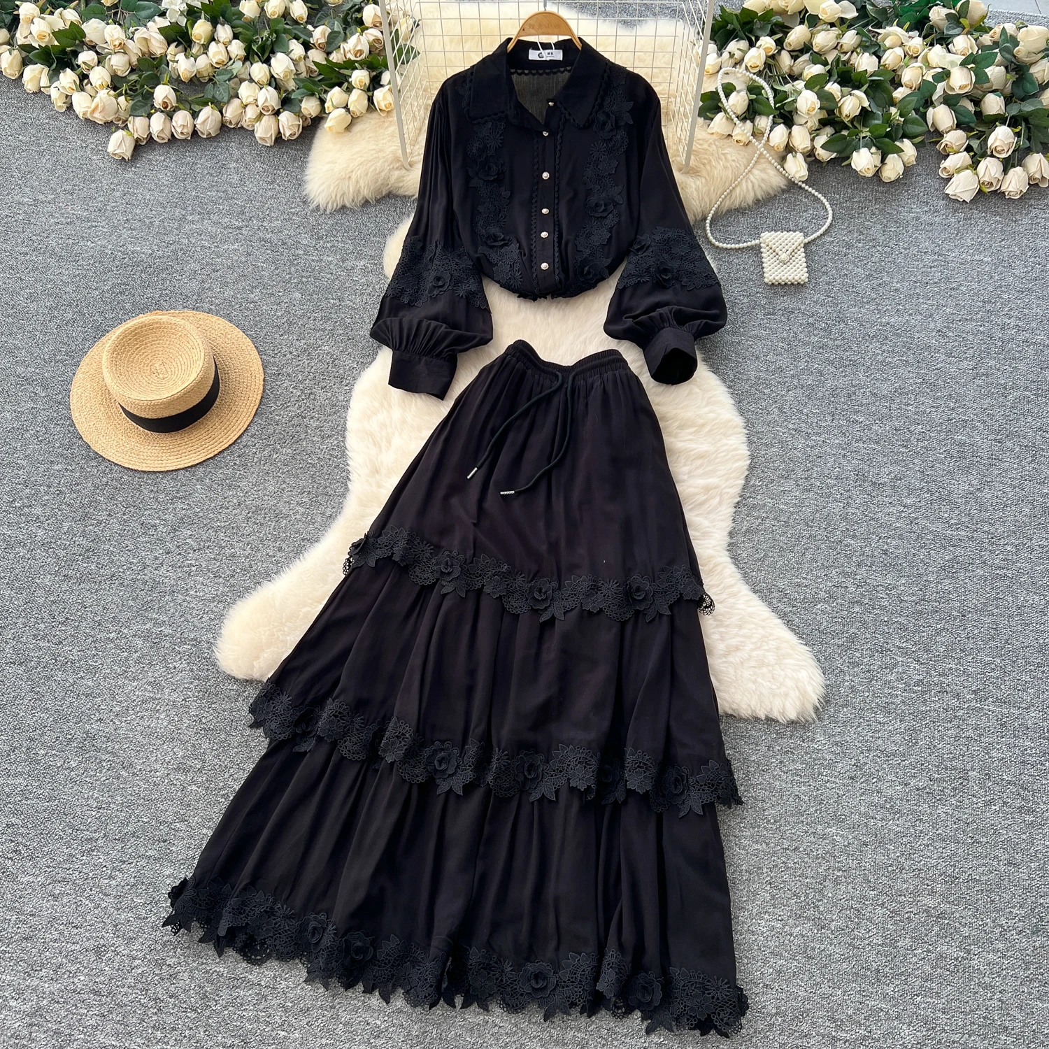 Chic vintage Spliced Tiered  slim Elegant Fairy korean fashion Boho Sundress women clothing Long dress