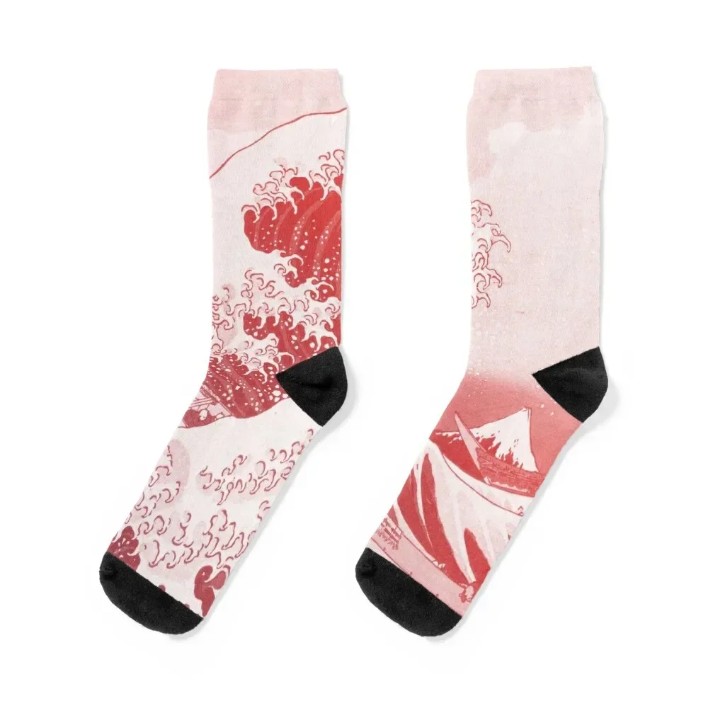 

The Great Wave Off Kanagawa Japanese Wave Red Aesthetic Socks christmas gift with print Socks Men Women's