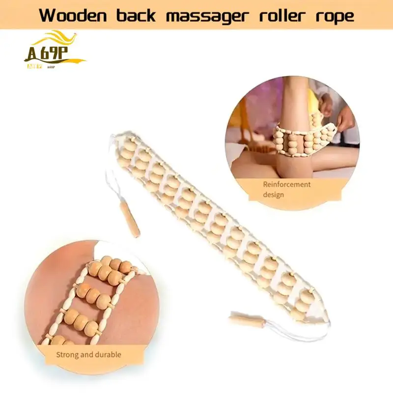

A69P-Rope Back Massager - 47.2 Inches Massager Tool For Back, Neck, Legs, Waist, Wooden Massage Roller