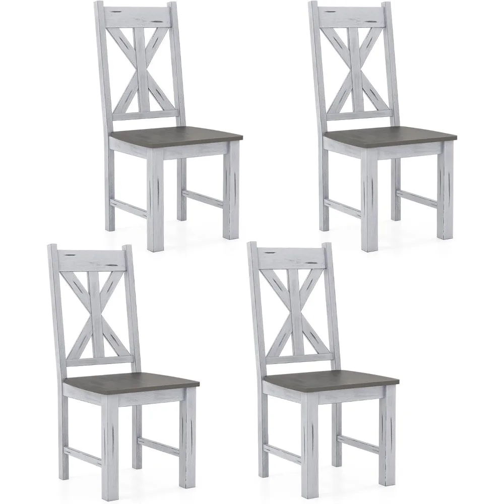 

Vintage Wooden Dining Chair Set of 4, Farmhouse Kitchen Chairs with Rubberwood Frame and Elegant Openwork Backrest
