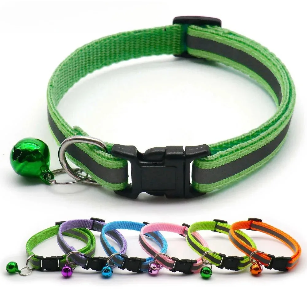 Reflective Adjustable Pet Collar with Bell Safety Collar for Cats Small Dogs High Visibility Breakaway Daily Pet Accessories