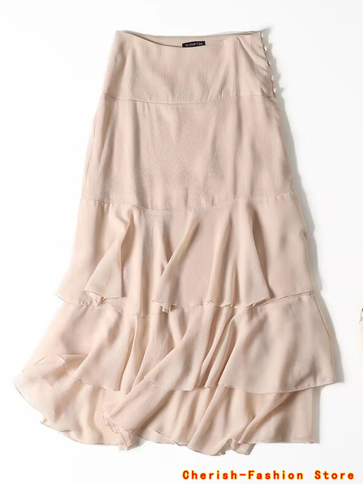 Vintage High Waist Side Zipper Female Skirts Mujer Women 2025 autumn New Chic Fashion Commuting wind flounces Midi Skirt Brand