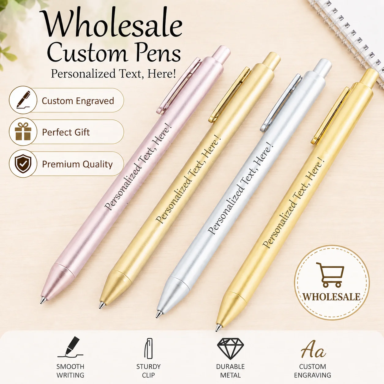 100 pcs Custom Laser Engraved Ballpoint Pen Gold Silver Pink Multi Personalized Engraving Pen Black Ink Elegant Gift Birthday