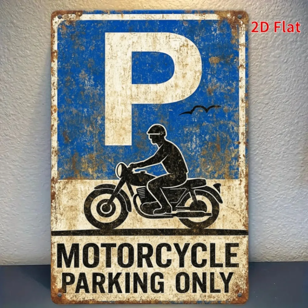Plaque en métal - Silhouette 'Parking Moto Uniquement' Vintage, Décoration Murale Durable, Art Mural pour Maison, Garage, Bar, Man Cave