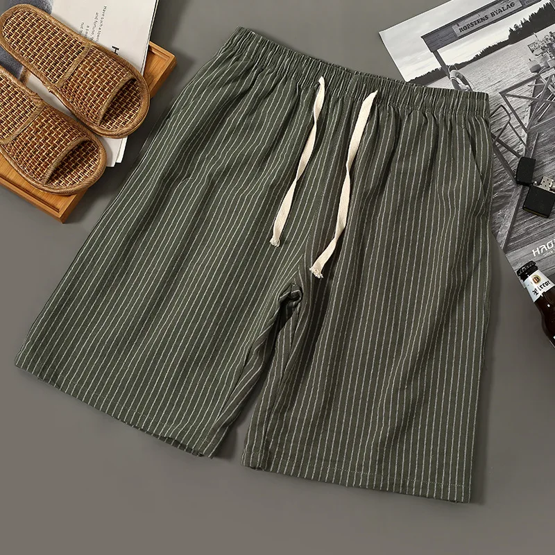 Men Plus Size Summer Striped Shorts Cotton Linen Beach Board Shorts Boys Lace Up Sexy Beachwear Swimming Running Shorts Trunks