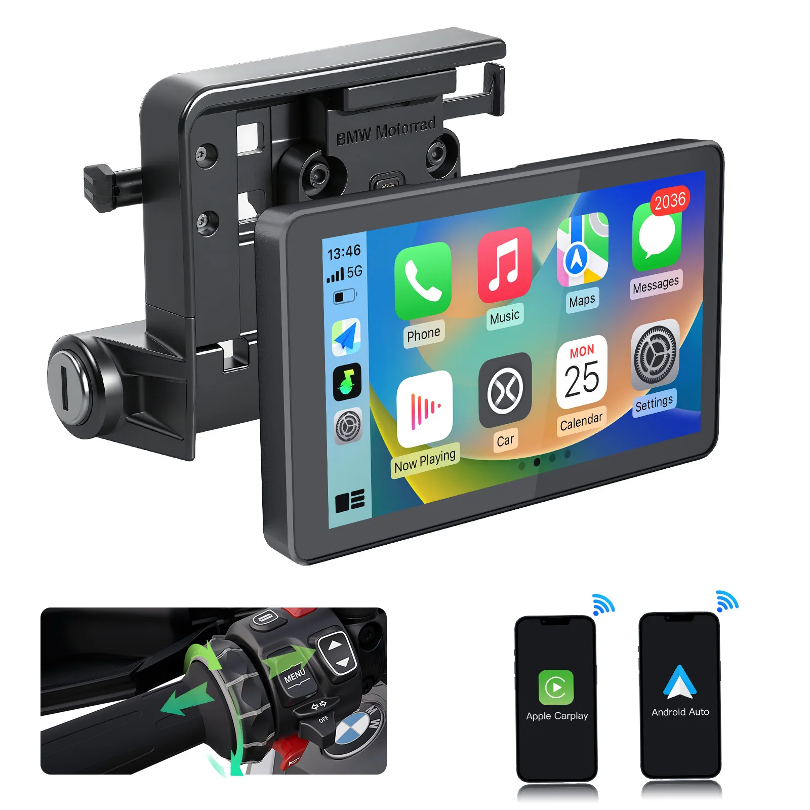 CARABC Kabelloses CarPlay Motorrad Android Auto für BMW F750GS R1200GS R1250GS R1300GS Digitales Armaturenbrett Navigationsbildschirm