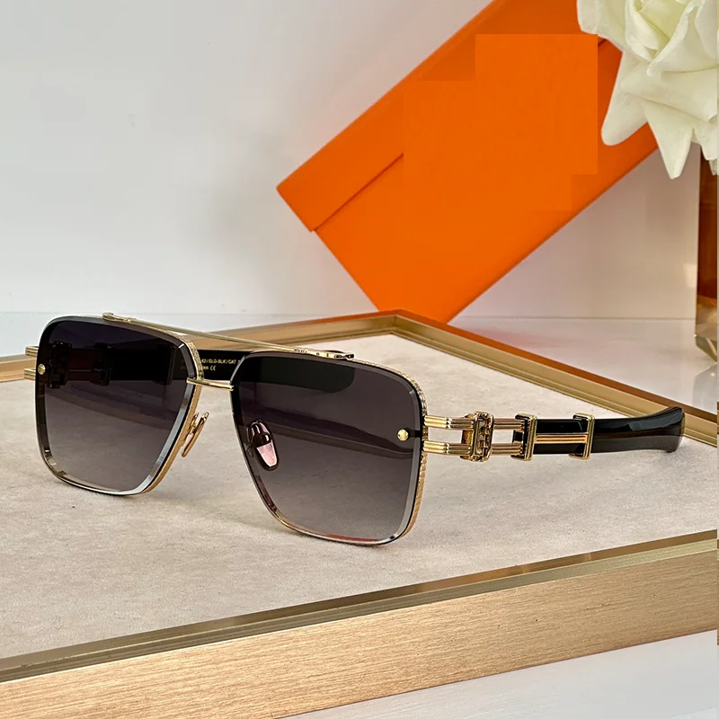 Original Light Luxury Black Gold Pilot Sunglasses for Men 2024 New Arrive Fashionable Double Bridge Alloy Solar Glasses Male