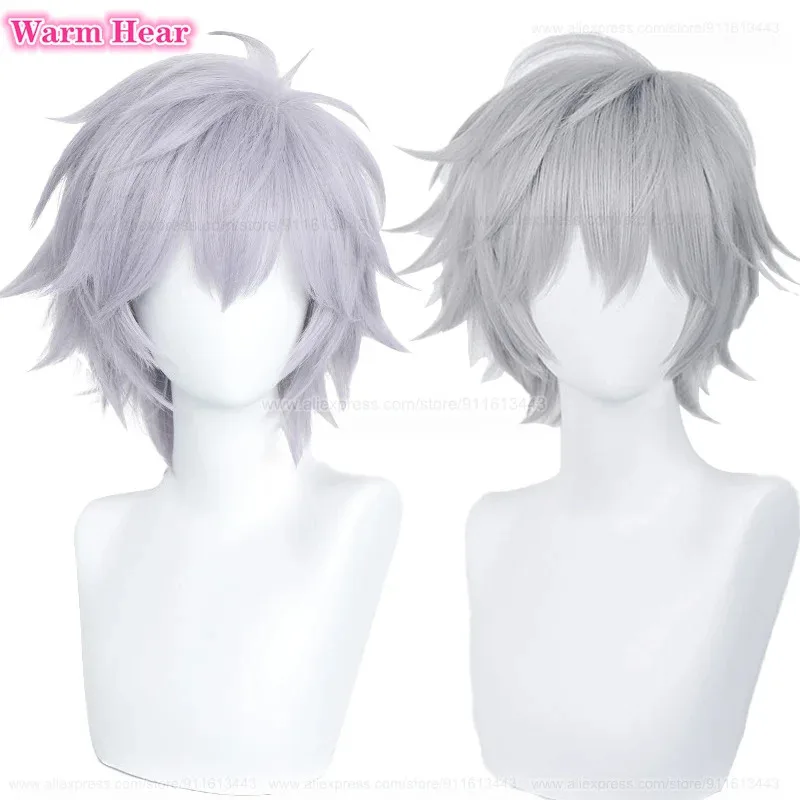 Synthetic EVA Purple Gray/Silver Grey Kaworu Nagisa Cosplay Anime Heat Resistant Hair Wigs + Wig Cap