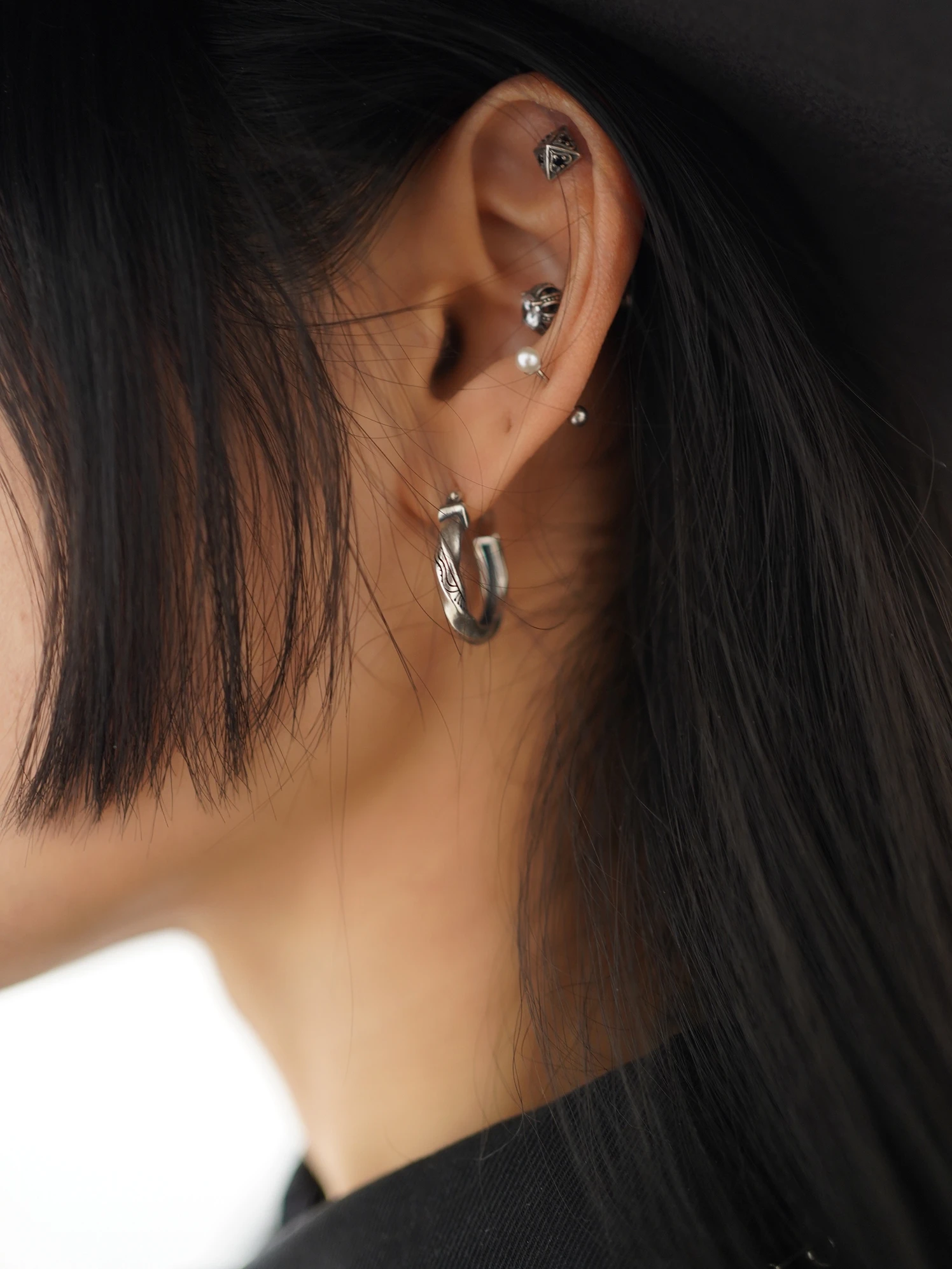 925 Sterling Silver Earrings Simple Indian Pattern Ameika Style Vintage Silver Hoops Fashion Jewelry Ear Cuffs