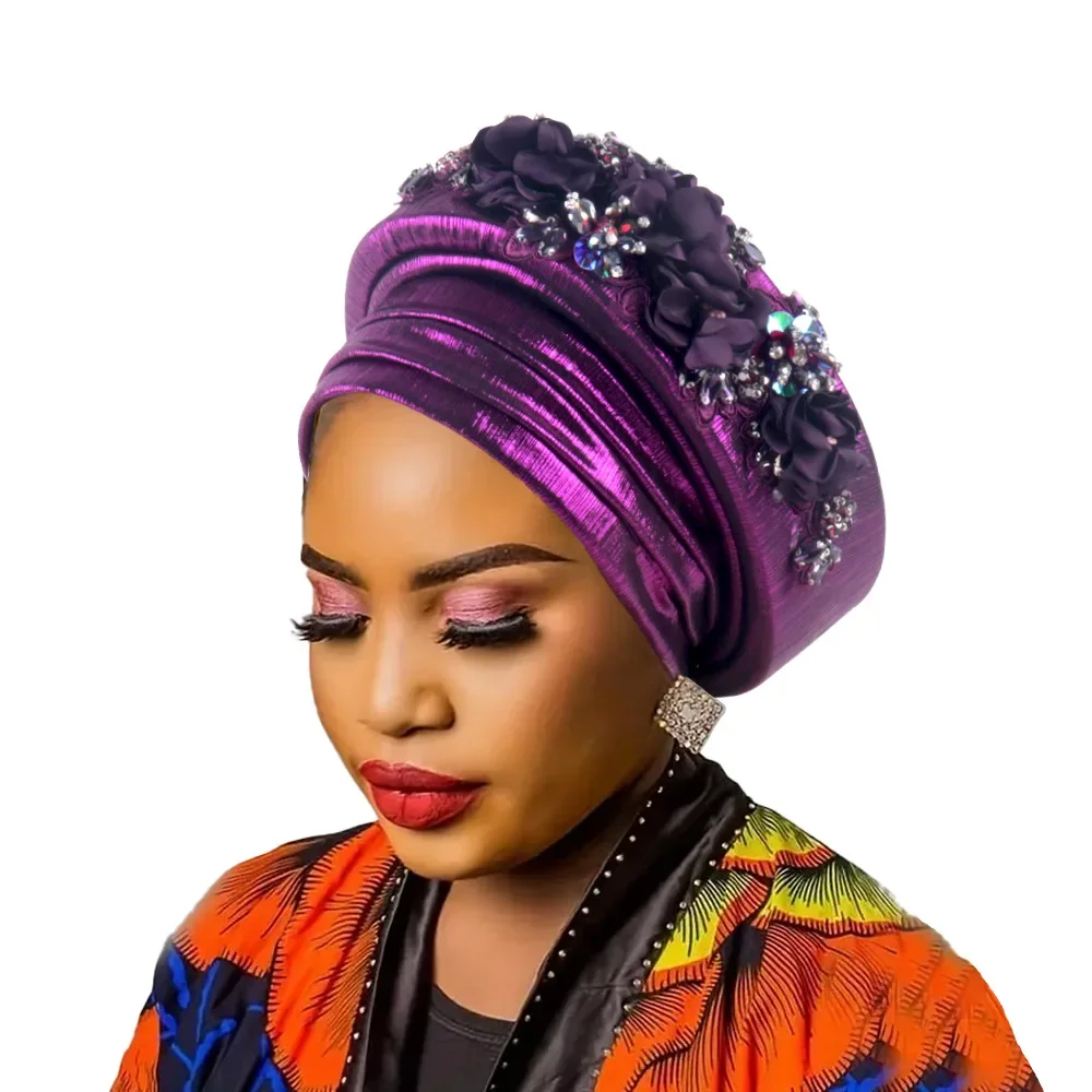 

African Women Turban Cap Already Made Bonnet Hat Nigeria Auto Gele Headtie Female Head Wrap Diamonds Flower Hijab Turbante Mujer