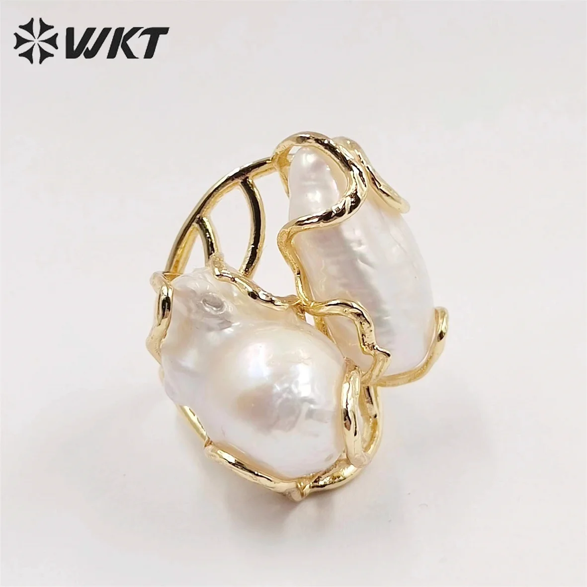 WT-MPR052 Wholesale Newest Gorgeous Women White Pearl Ring Natural Baroque Wedding Ring Lady Anneversary Special Gift