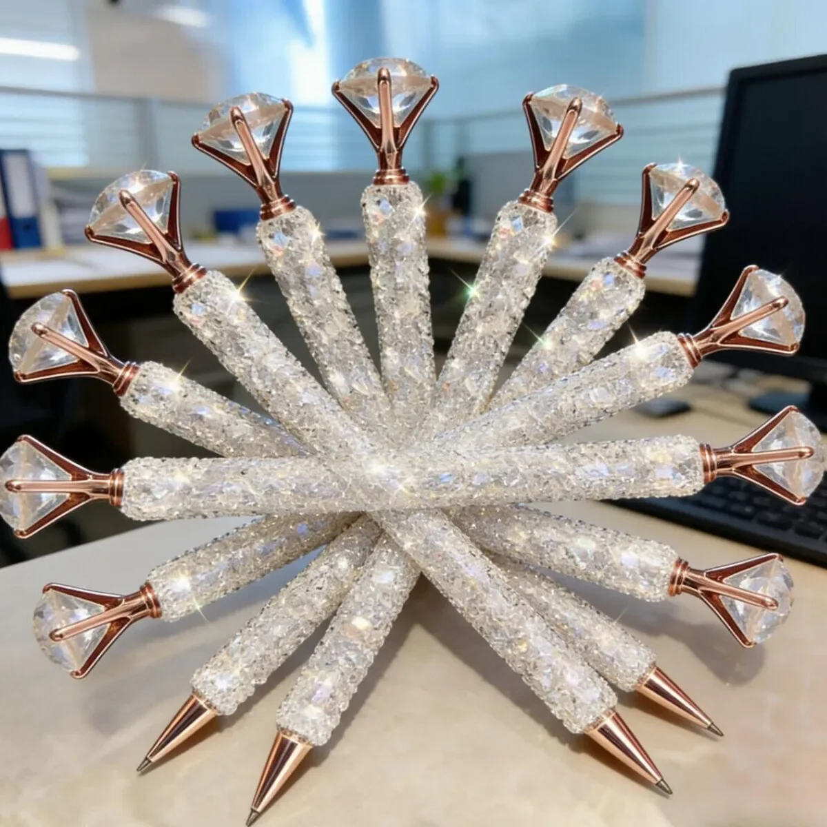 

2pcs Luxurious Diamond Round Pens, Dazzling Diamond Creative Writing Pens, Suitable As Gifts For Parents, Universal Pen Tips