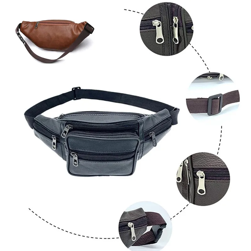 Mens Waist Pack Genuine Leather Bag Waist Belt Bag Male Leather Fanny Pack Fashion Luxury Small Shoulder Bags For Men waist bag