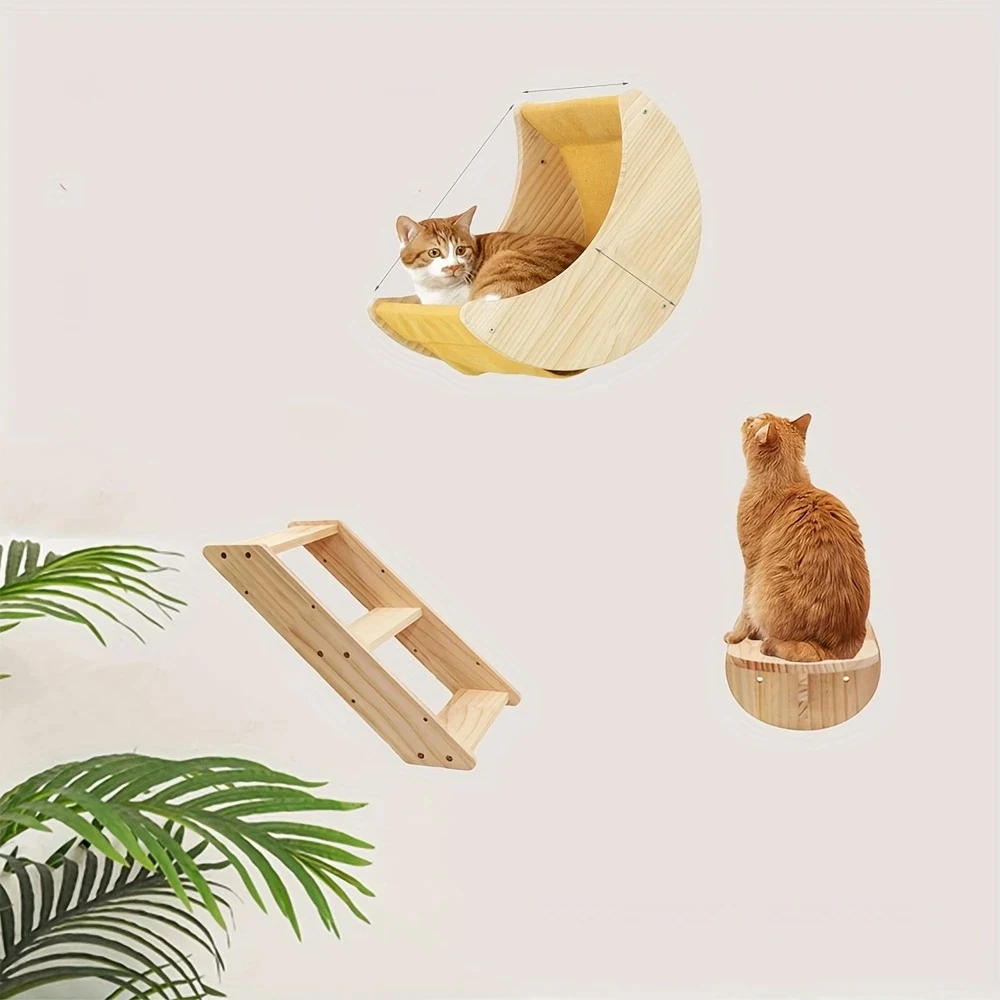 

Moon Cat Nest with Ladder & Hanging Balls Interactive Wooden Climbing Toy Encourages Exercise & Curiosity in Cats