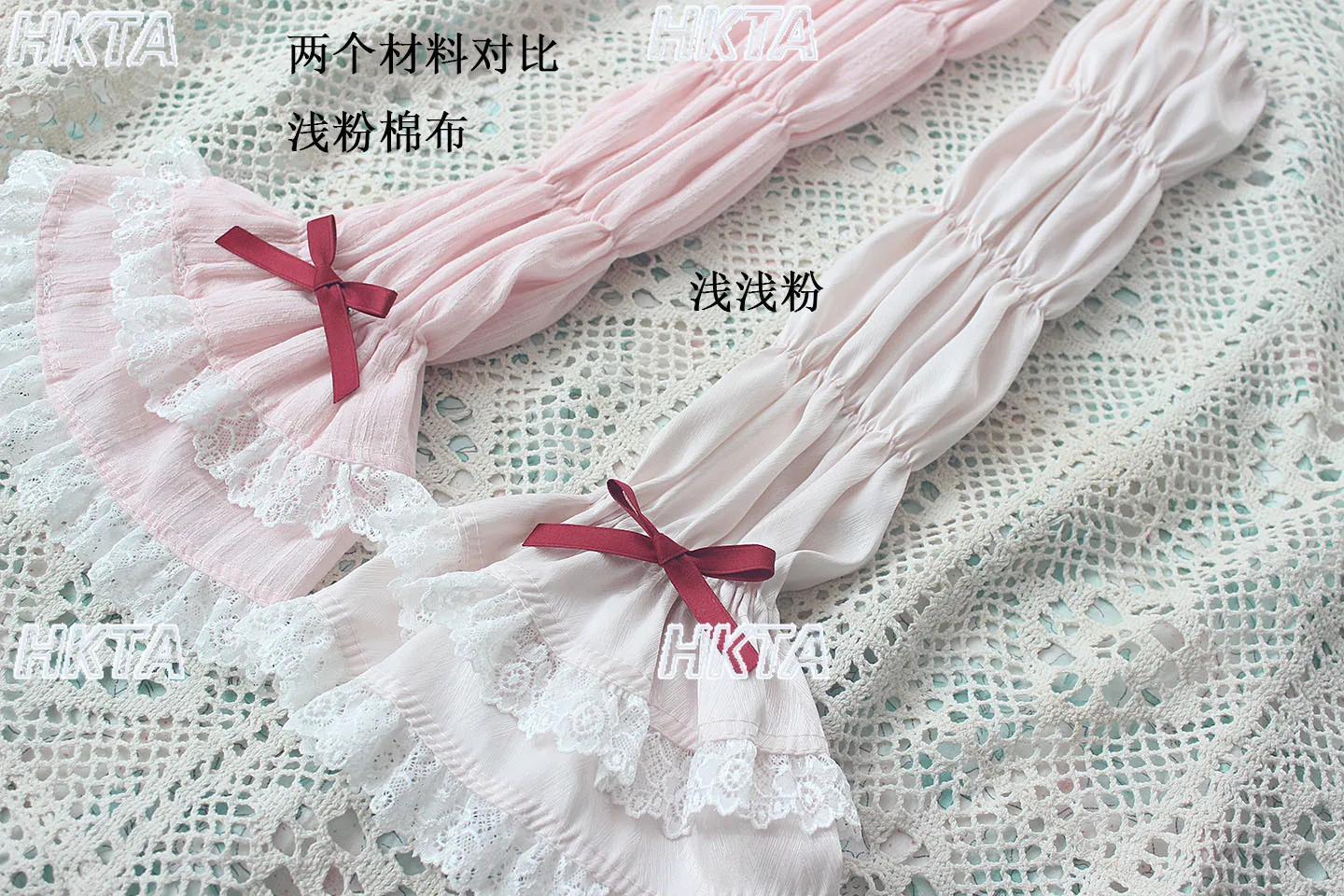 Handmade Sweet and Cute Lotus Knot Lace Splicing Bow Versatile Pink Hand Sleeves Women Lolita Long Sleeves Arm Cover Accessories